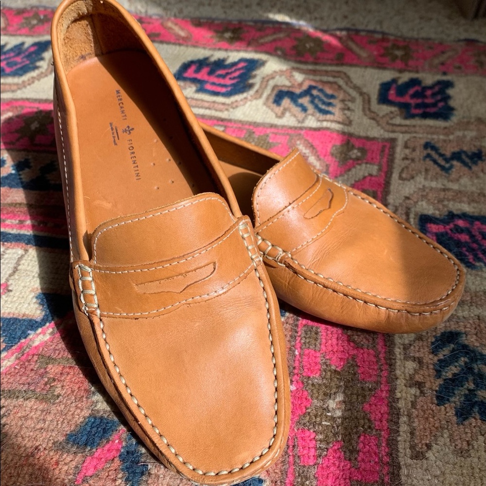 Mercanti Fiorentini Leather Penny Loafers 9.5 tan